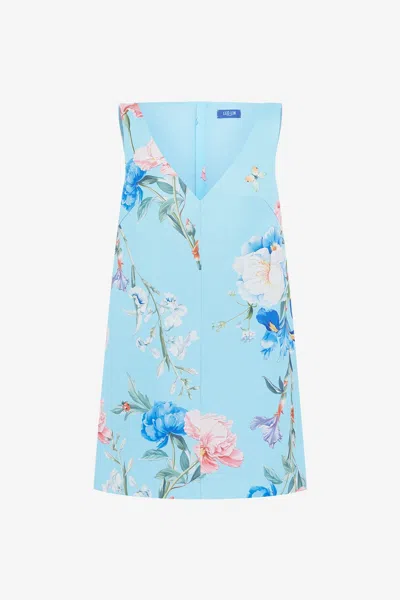 Leo Lin Kaelyn V Neck Mini Dress - Garden Print In Baby Blue