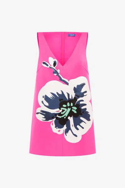 Leo Lin Kaelyn V Neck Mini Dress - Orchid Print In Pink