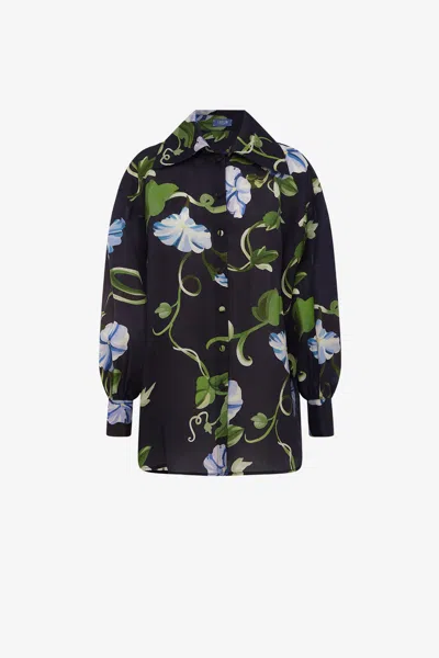 Leo Lin Kathleen Silk Blouse - Vine Print In Ebony