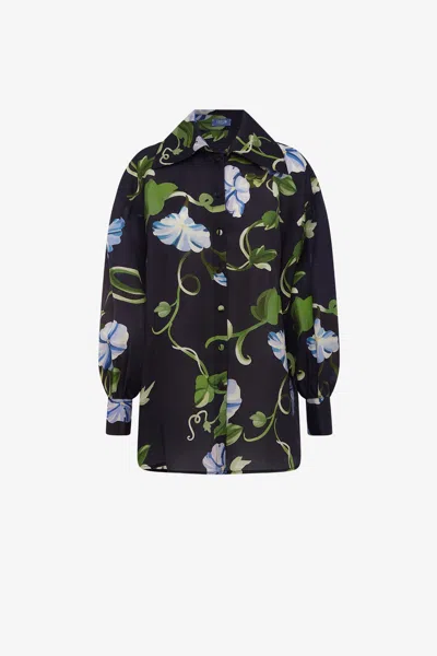 Leo Lin Kathleen Silk Blouse - Vine Print In Ebony In Black