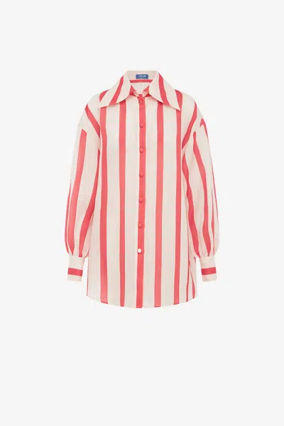 Leo Lin Kathleen Striped Silk Blouse - Scarlet