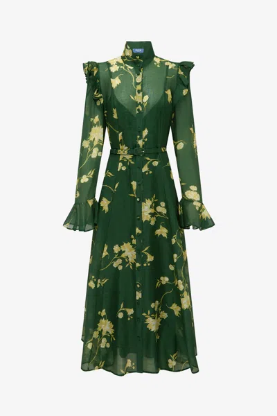 Leo Lin Katrina Butterfly Sleeve Midi Dress - Forest Print In Green