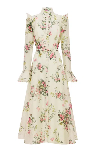 Leo Lin Katrina Butterfly Sleeve Midi Dress - Posy Print In Snow In White