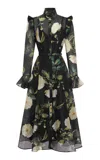 Leo Lin Katrina Floral-appliquéd Chiffon Midi Dress In Black