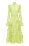 Leo Lin Katrina Floral-appliquéd Chiffon Midi Dress In Lime Green