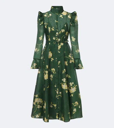 Leo Lin Katrina Floral Linen And Silk Midi Dress In Green