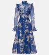 Leo Lin Katrina Floral Linen-blend Midi Dress In Blue