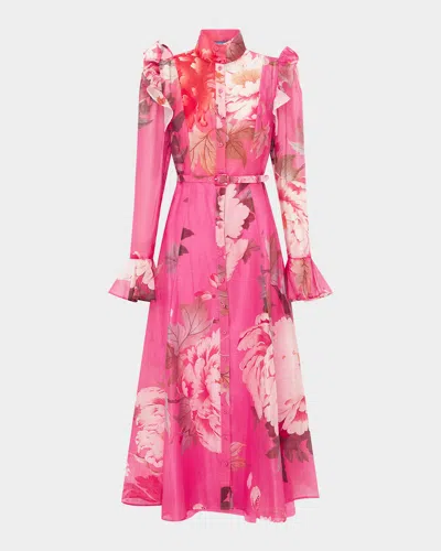 Leo Lin Katrina Floral-print Ruffle Midi Dress In Pink