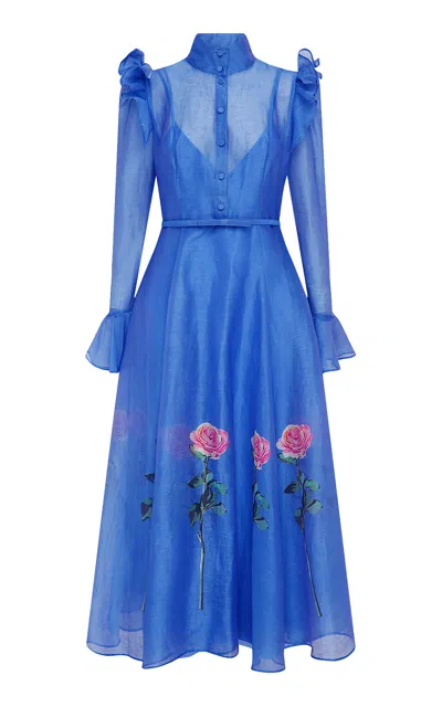 Leo Lin Katrina Linen-blend Midi Dress In Blue