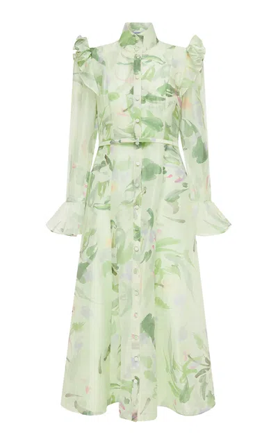 Leo Lin Katrina Linen-blend Midi Dress In Green