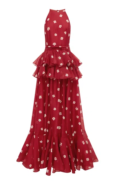 Leo Lin Kirra Linen-silk Maxi Dress In Red