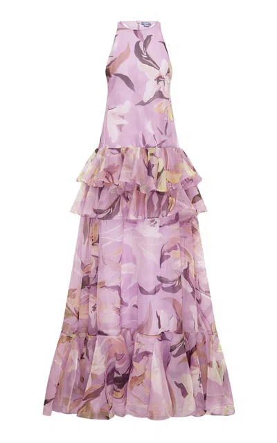 Leo Lin Kirra Racer Silk Maxi Dress In Purple