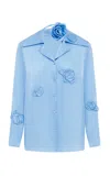 Leo Lin Kristina Appliquéd Silk-blend Blouse In Blue