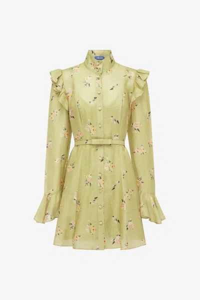 Leo Lin Kristy Butterfly Sleeve Mini Dress - Pistachio Rose Print In Green