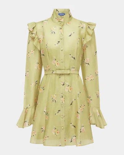 Leo Lin Kristy Ruffle-trim Floral Mini Dress In Green