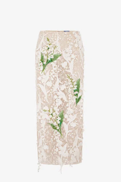 Leo Lin Kyra Embellished Lace Maxi Skirt - Snow Meadow In Gray