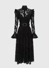 Leo Lin Lace Butterfly Sleeve Midi Dress In Black In Black