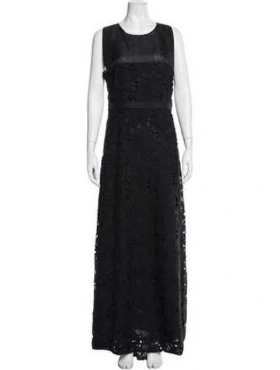 Pre-owned Leo Lin Lace Pattern Long Dress In Black