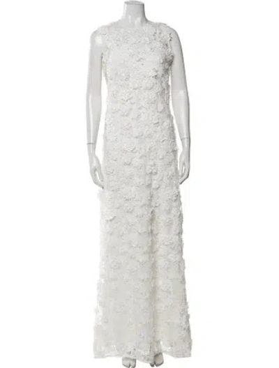 Pre-owned Leo Lin Lace Pattern Long Dress W/ Tags In White