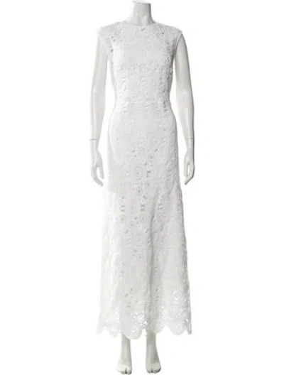 Pre-owned Leo Lin Lace Pattern Long Dress In White