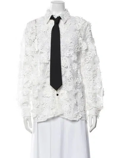 Pre-owned Leo Lin Lace Pattern Long Sleeve Blouse In White