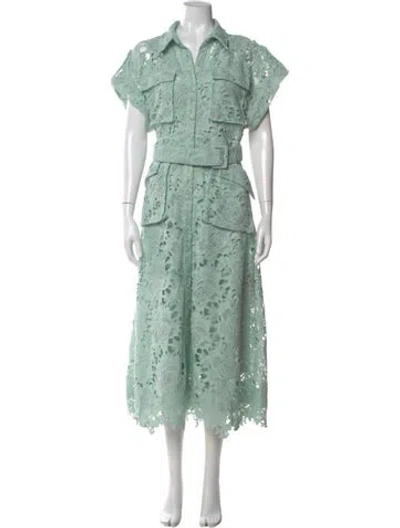Pre-owned Leo Lin Lace Pattern Midi Length Dress In Green