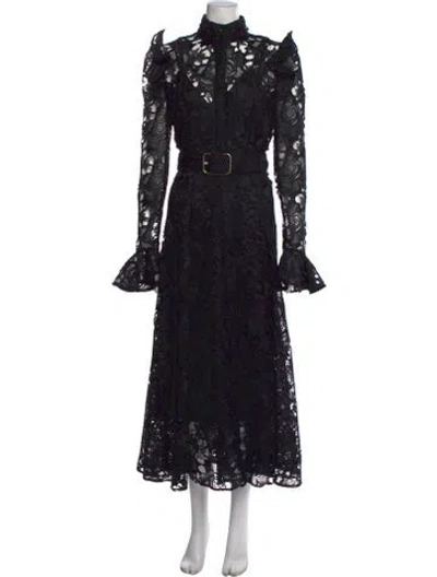 Pre-owned Leo Lin Lace Pattern Midi Length Dress W/ Tags In Black