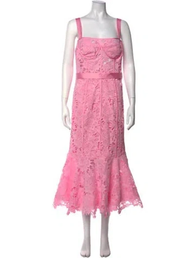 Pre-owned Leo Lin Lace Pattern Midi Length Dress W/ Tags In Pink