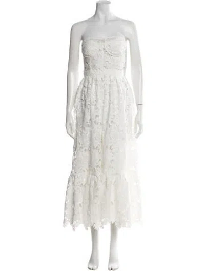 Pre-owned Leo Lin Lace Pattern Midi Length Dress In White