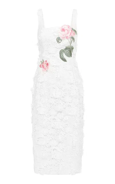 Leo Lin Larissa Embroidered Guipure Lace Midi Dress In White