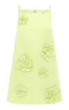 Leo Lin Leia Floral-appliquéd Crepe Mini Dress In Lime Green