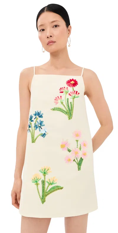 Leo Lin Leia Wildflower Embroidered Silk-wool Mini Dress In Metallic