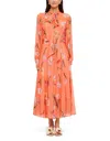 Leo Lin Liliane Tie Neck Midi Dress In Coral In Orange