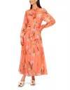 Leo Lin Liliane Tie Neck Midi Dress In Coral In Orange