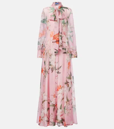 LEO LIN LILITH BOW-DETAIL FLORAL CHIFFON MAXI DRESS