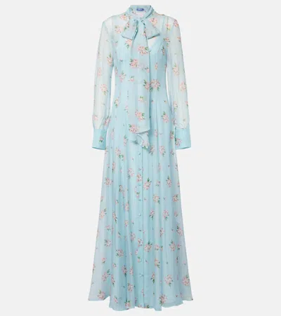 Leo Lin Lilith Bow-detail Floral Chiffon Maxi Dress In Blue