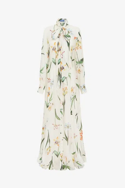 Leo Lin Lilith Tie Neck Maxi Dress - Botanical Print In Snow In White