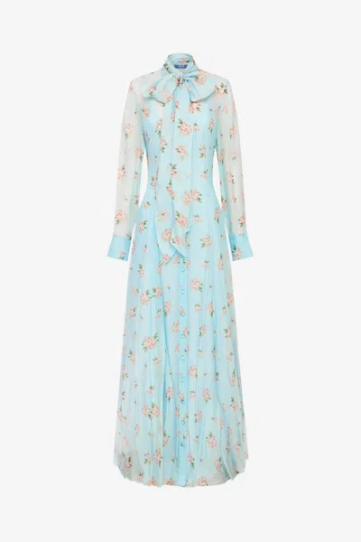 Leo Lin Lilith Tie Neck Maxi Dress - Ditsy Floral Print In Blue