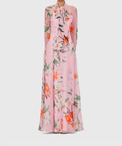 Leo Lin Lilith Tie Neck Maxi Dress In Lavish Print In Pink