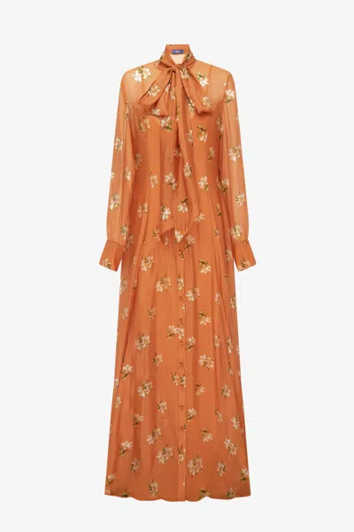 Leo Lin Lilith Tie Neck Maxi Dress - Lily Print In Ochre