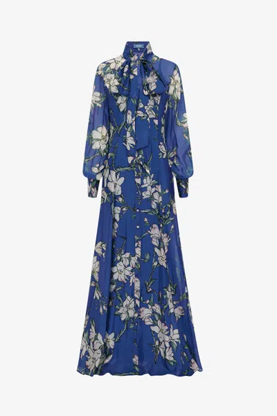 Leo Lin Lilith Tie Neck Maxi Dress - Midnight Magnolia Print