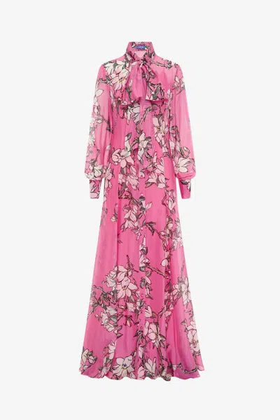Leo Lin Lilith Tie Neck Maxi Dress - Pink Magnolia Print