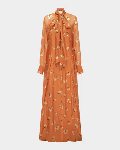 Leo Lin Lilith Tie-neck Floral Maxi Dress In Brown
