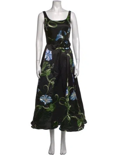 Pre-owned Leo Lin Linen Midi Length Dress In Black