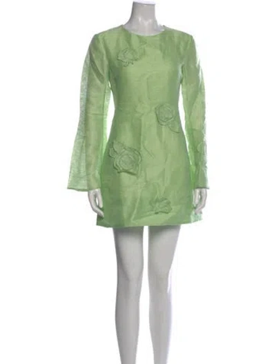 Pre-owned Leo Lin Linen Mini Dress In Green