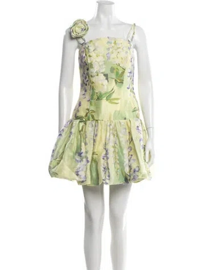 Pre-owned Leo Lin Linen Mini Dress In Green