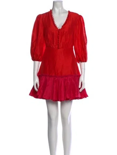 Pre-owned Leo Lin Linen Mini Dress In Red