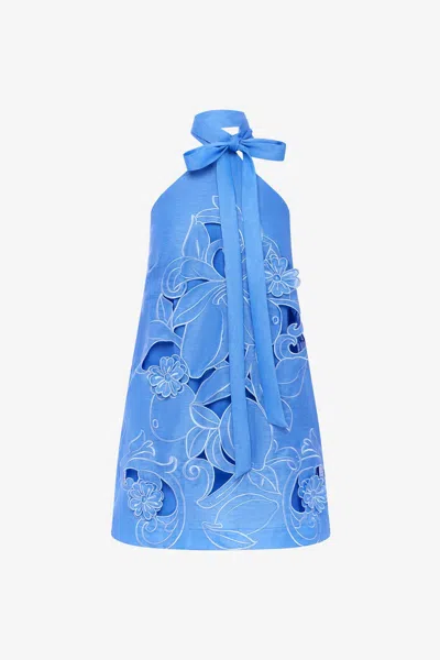 Leo Lin Lola Appliqué Halterneck Mini Dress - Azure In Blue