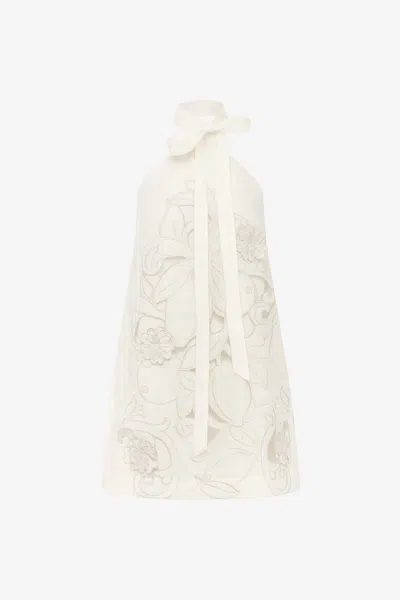 Leo Lin Lola Appliqué Halterneck Mini Dress - Snow In Neutral