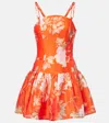 Leo Lin Lorena Floral Ruffled Minidress In Orange
